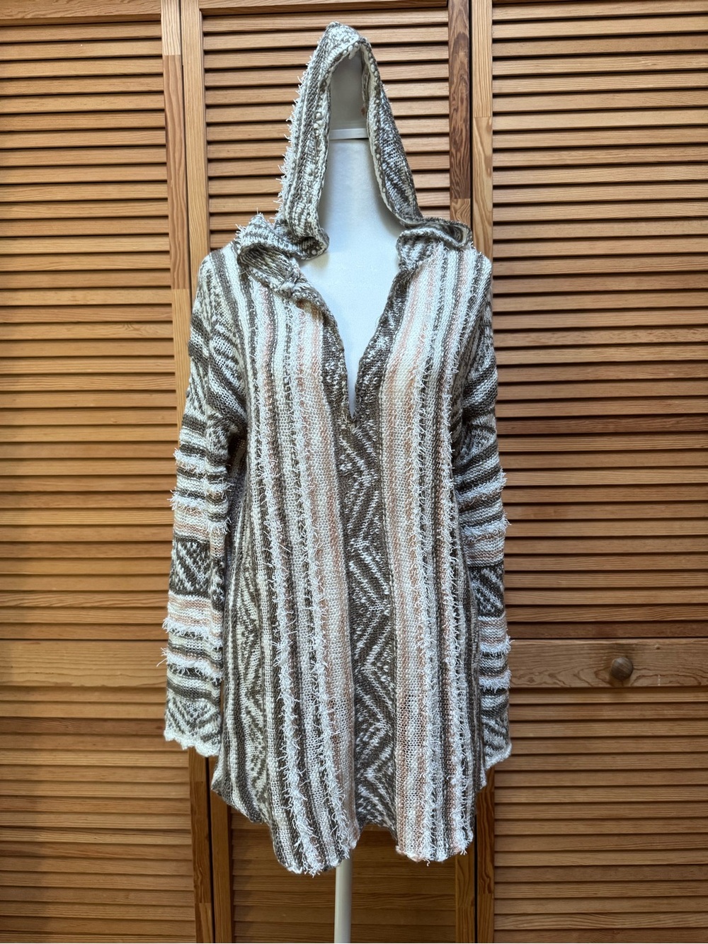 VENUS Earth Tone Striped Knit Baja Hoodie Sweater - Size M - NWOT